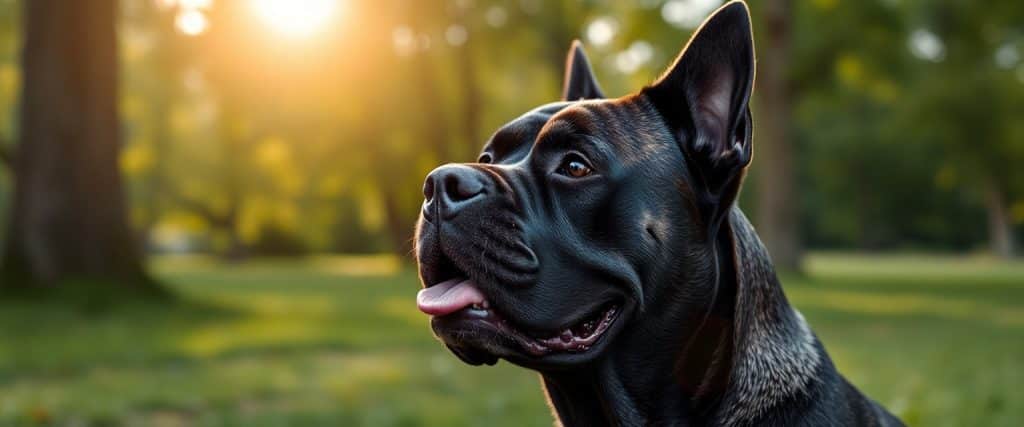 Cane Corso vleče na povodcu med sprehodom
